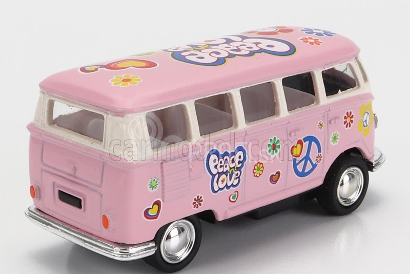 Kinsmart Volkswagen T1 Samba Minibus Flower 1962 - bez krabice 1:64 Ružová