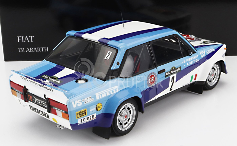 Kyosho Fiat 131 Abarth N 2 Winner Rally Piancavallo 1981 A.bettega - M.perissinot 1:18 Biela Modrá