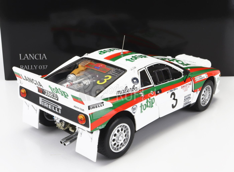 Kyosho Lancia 037 Totip N 3 Rally Isola D'elba 1985 D.cerrato - G.cerri 1:18 Biela červená zelená