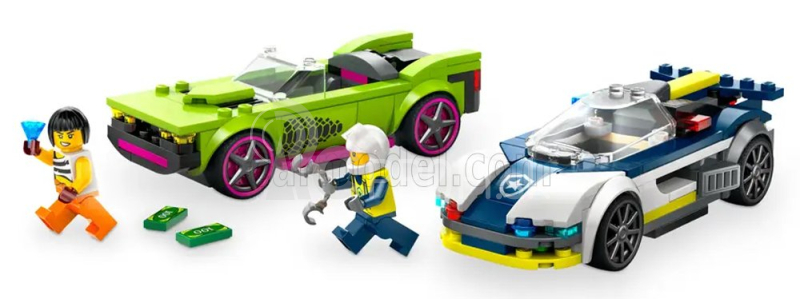 Lego Automobil Lego City - Policajné auto a svalnaté auto - 213 dielikov biela modrá zelená