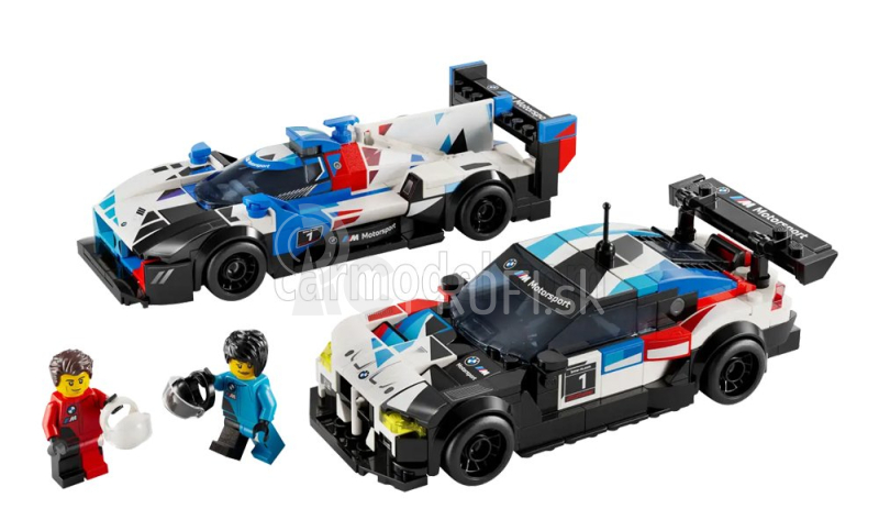 Lego BMW Lego - Sada 2x Team M-motorsport 4-series M4 Gt3 + M Hybrid V8 2023 - 676 Pezzi - 676 dielikov Modrá biela čierna červená