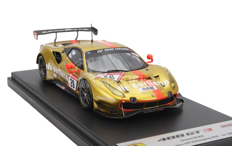 Looksmart Ferrari 488 Gt3 Evo 3.9l Turbo V8 Team Octane126 Serliana N 26 Pole Position 24h Nurburgring 2022 Bjorn Grossmann - Jonathan Hirschi - Luca Ludwig - Simon Trummer 1:43 Gold Met