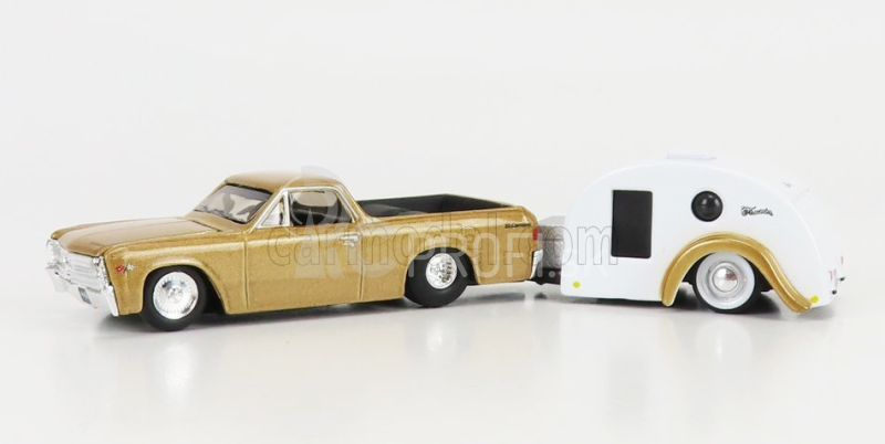 Maisto Chevrolet El Camino Pick-up With Trailer Roulotte 1967 1:64 zlato-biela