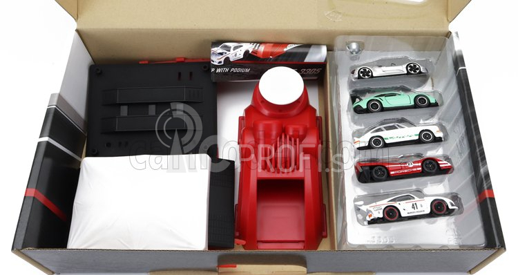 Majorette Porsche Set Area Service Canopy + Podio Podium + Lanciatore + 5x Porsche 1:64 Various