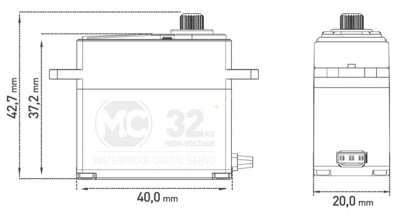 MC-32 HV bezjadrový digitálny servopohon 32 kg - vodotesný