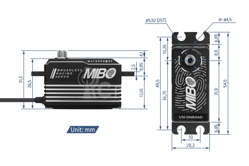 MIBO 1/10 Onroad vodotesné nízkoprofilové (0,062s/14,5kg/8,4V) bezkartáčové servo