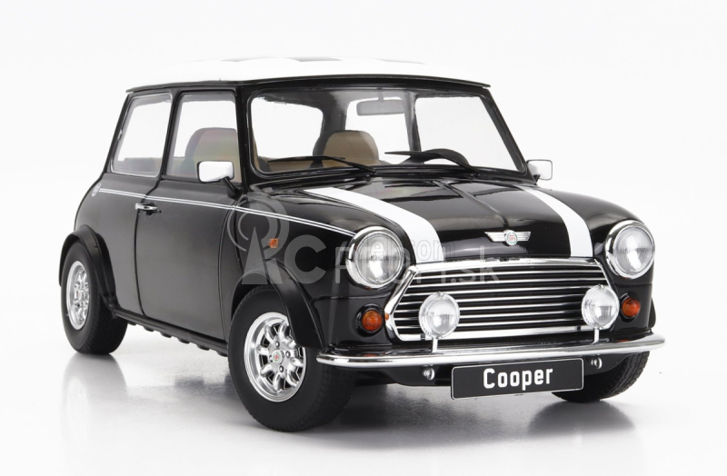 Mini Cooper Lhd 1992 so šachovnicovou vlajkou v mierke 1:12 čierna biela