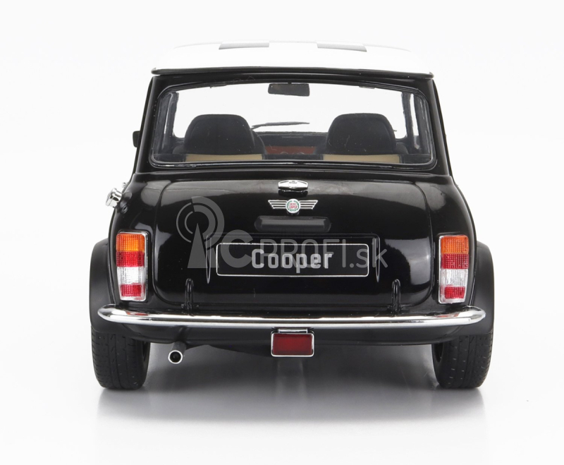 Mini Cooper Lhd 1992 so šachovnicovou vlajkou v mierke 1:12 čierna biela