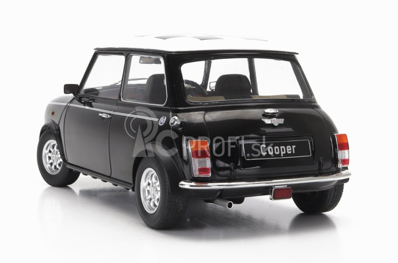 Mini Cooper Rhd 1992 so šachovnicovou vlajkou v mierke 1:12 čierna biela