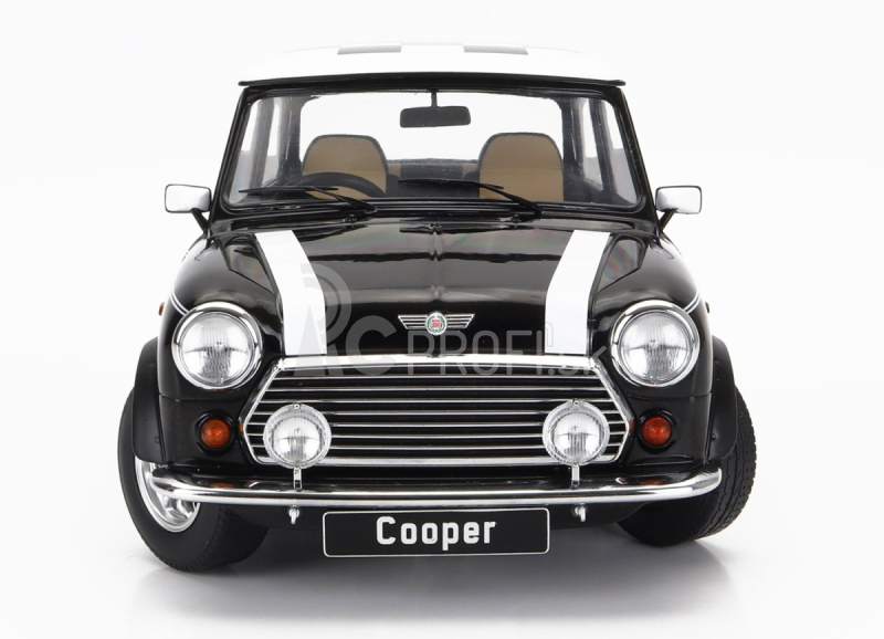 Mini Cooper Rhd 1992 so šachovnicovou vlajkou v mierke 1:12 čierna biela