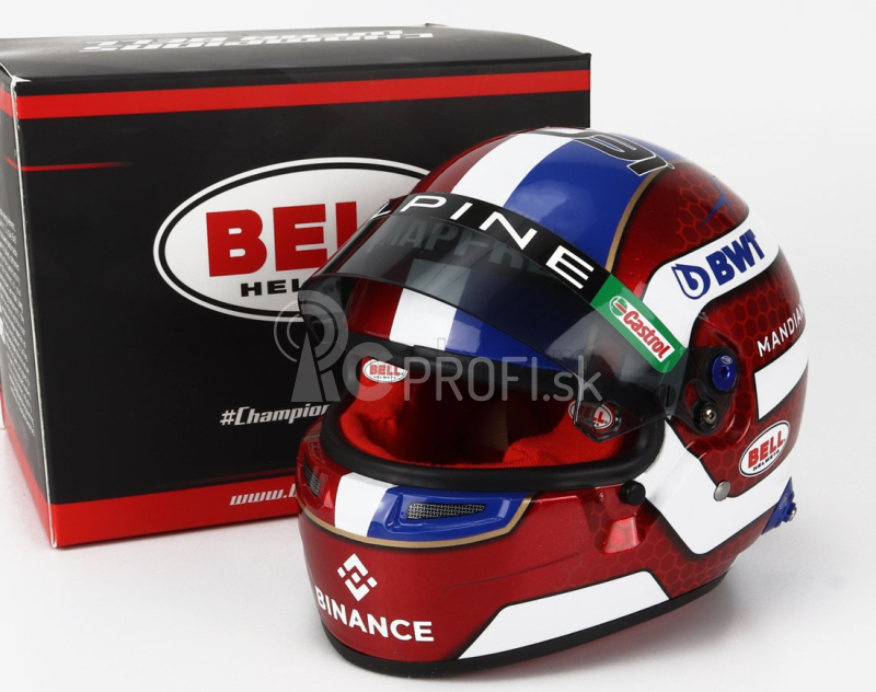 Mini prilba Bell prilba F1 Casco Prilba Renault A522 Team Alpine Bwt N 31 Sezóna 2022 Esteban Ocon 1:2 Červená biela