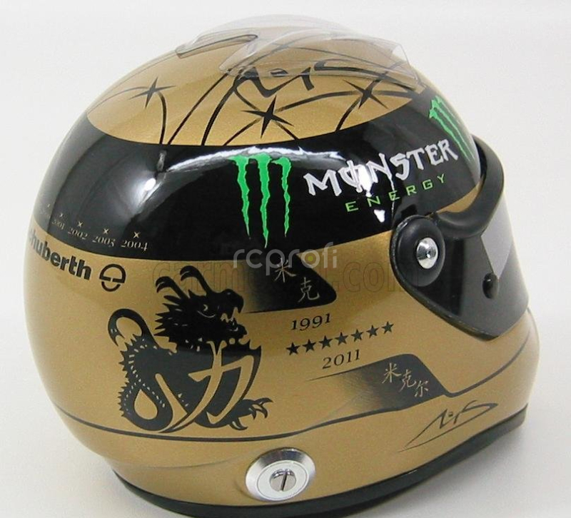 Mini prilba Schuberth F1 Mercedes Gp 20th Anniversary 1991-2011 Michael Schumacher 1:2 Gold Met Black