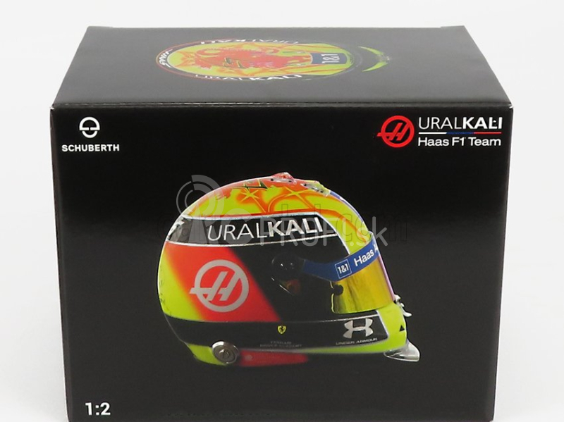 Mini prilba Schuberth prilba F1 Casco prilba Vf-21 Team Uralkali N 47 British Silverstone Gp 2021 Mick Schumacher 1:2 Zelená červená červená čierna žltá