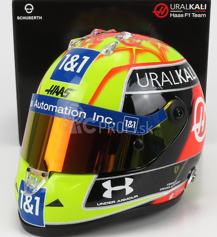 Mini prilba Schuberth prilba F1 Casco prilba Vf-21 Team Uralkali N 47 British Silverstone Gp 2021 Mick Schumacher 1:2 Zelená červená červená čierna žltá