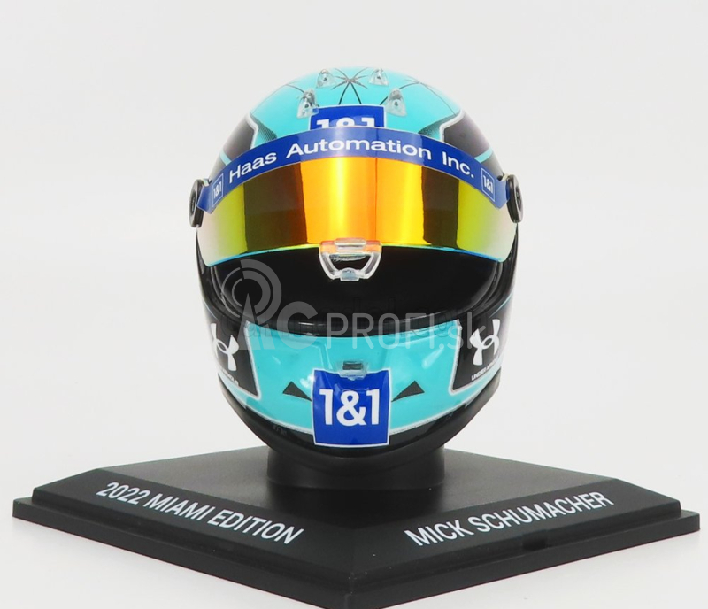 Mini prilba Schuberth prilba F1 Casco Prilba Vf-22 Team Haas N 47 Miami Gp 2022 Mick Schumacher 1:4 Light Blue Black