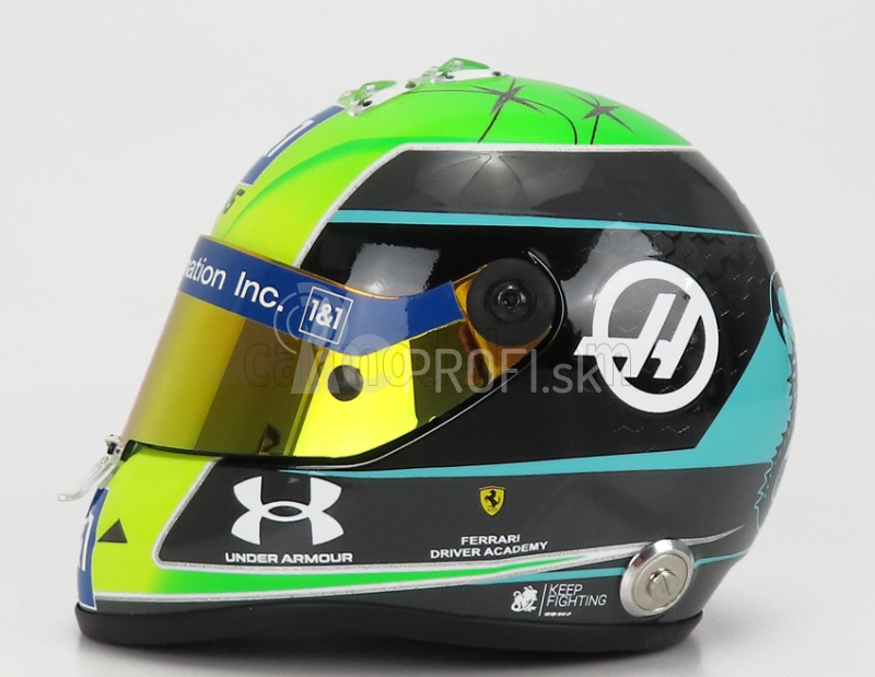 Mini prilba Schuberth prilba F1 Casco Prilba Vf-22 Team Haas N 47 Sezóna 2022 Mick Schumacher 1:2 Zelená Čierna Žltá