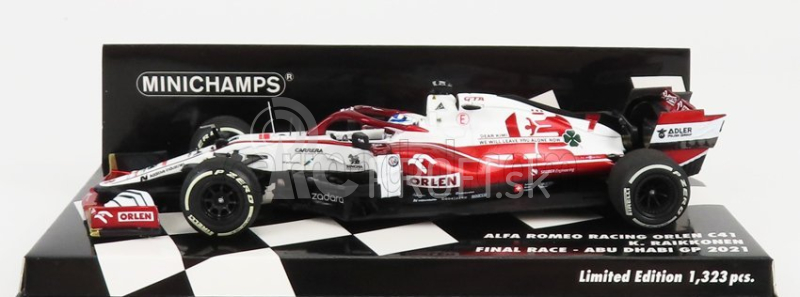 Minichamps Alfa romeo F1 C41 Team Orlen Racing N 7 Posledné preteky Abu Dhabi GP 2021 Kimi Raikkonen 1:43 Biela červená met.