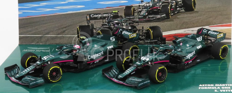 Minichamps Aston martin Set F1 2x Amr21 Mercedes M12 Eq Power+ Team Cognizant Formula One N 5 Sezóna 2021 Sebastian Vettel + N 18 2021 Lance Stroll 1:43 Green