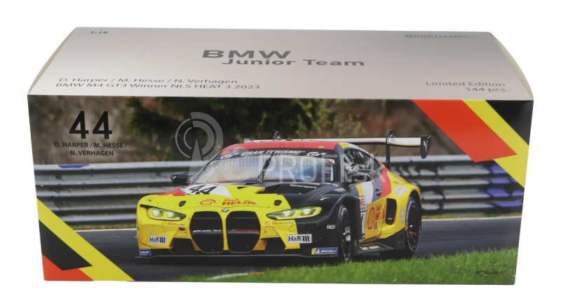 Minichamps BMW radu 4 M4 Gt3 Team Bmw Junior N 44 Víťaz Nls 3 Nurburgring Adac Rundstrecken Trophy 2023 Dan Harper - Max Hesse - Neil Verhagen 1:18 Žltá červená čierna