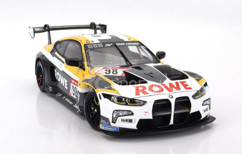 Minichamps BMW radu 4 M4 Gt3 Team Rowe Racing N 98 2. 24h Nurburgring 2023 Marco Wittmann - Sheldon Van Der Linde - Dries Vanthoor - Maxime Martin 1:18 Bielo-šedo žltá