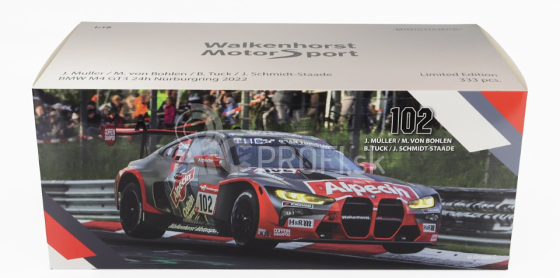 Minichamps BMW radu 4 M4 Gt3 Team Walkenhorst Motorsport N 102 24h Nurburgring 2022 Jorg Muller - Mario Von Bohlen - Ben Tuck - Jorn Schmidt Staade 1:18 Sivá oranžová