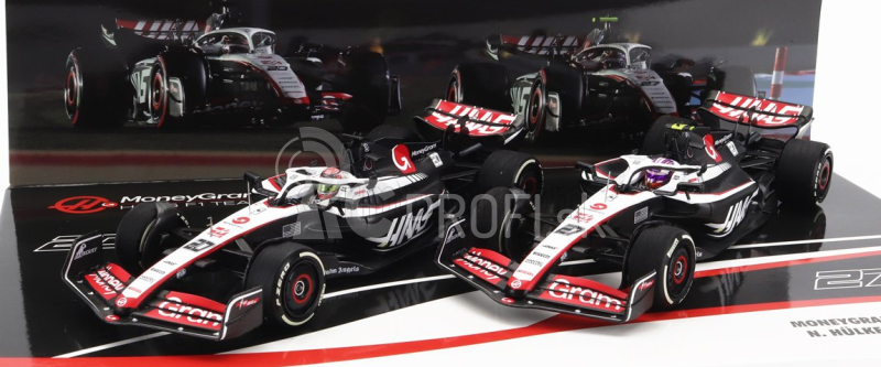 Minichamps Haas F1 Set 2x Fw23 Team Moneygram Haas N 20 Sezóna 2023 Kevin Magnussen + N 27 Sezóna 2023 Nico Hulkenberg 1:43 Biela čierna červená