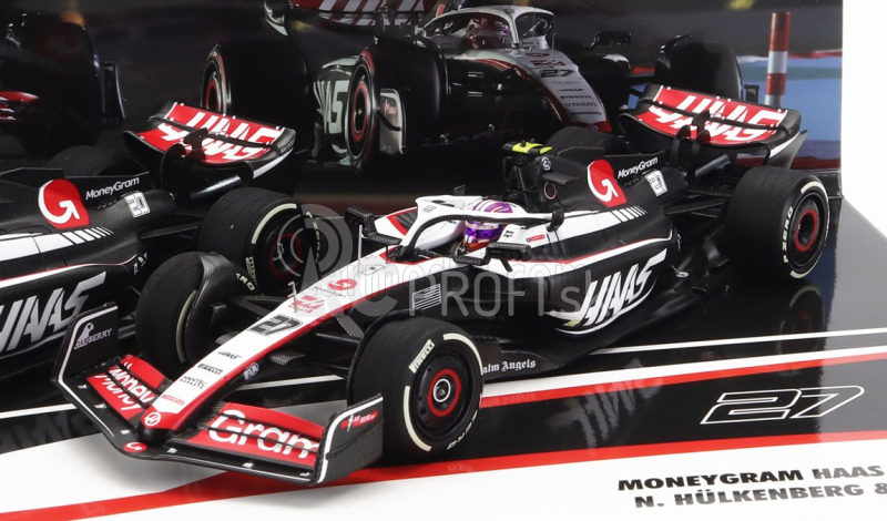 Minichamps Haas F1 Set 2x Fw23 Team Moneygram Haas N 20 Sezóna 2023 Kevin Magnussen + N 27 Sezóna 2023 Nico Hulkenberg 1:43 Biela čierna červená