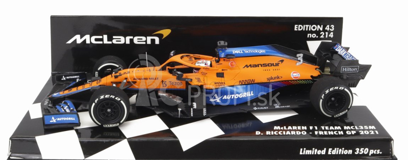 Minichamps Mclaren F1 Mcl35l Mercedes M12 Eq Power+ Team Mclaren N 3 French Gp 2021 Daniel Ricciardo 1:43 oranžová svetlo modrá