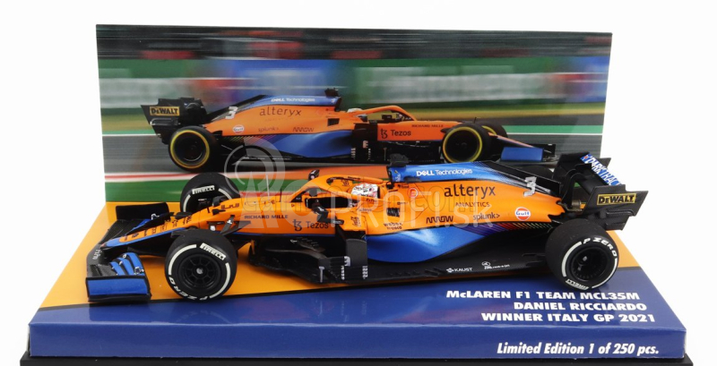 Minichamps Mclaren F1 Mcl35l Mercedes M12 Eq Power+ Team Mclaren N 3 Winner Monza Italy Gp 2021 Daniel Ricciardo 1:43 Oranžová svetlo modrá