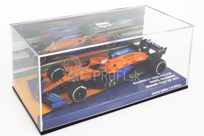 Minichamps Mclaren F1 Mcl35l Mercedes M12 Eq Power+ Team Mclaren N 3 Winner Monza Italy Gp 2021 Daniel Ricciardo 1:43 Oranžová svetlo modrá