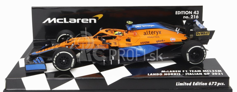 Minichamps Mclaren F1 Mcl35l Mercedes M12 Eq Power+ Team Mclaren N 4 2nd Italy Gp 2021 Lando Norris 1:43 oranžová svetlo modrá