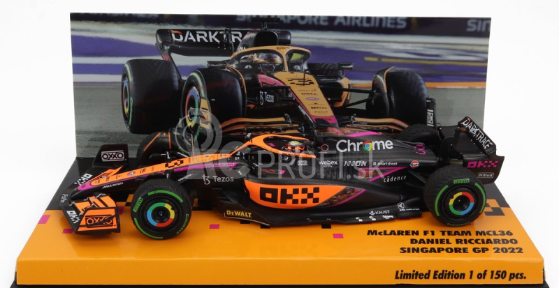 Minichamps Mclaren F1 Mcl36 Mercedes Team Mclaren N 3 5th Singapore Gp 2022 Daniel Ricciardo 1:43 Orange Black Fucsia