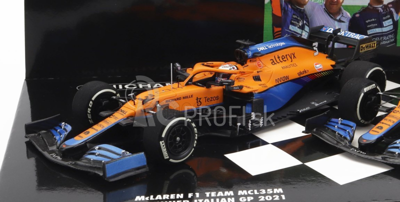 Minichamps Mclaren F1 Set 2x Coffret Mcl35l Mercedes M12 Eq Power+ Team Mclaren N 3 Winner Italy Gp 2021 Daniel Ricciardo + N 4 2nd Italy Gp 2021 Lando Norris 1:43 Orange Light Blue