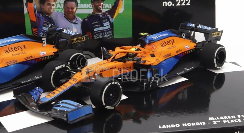 Minichamps Mclaren F1 Set 2x Coffret Mcl35l Mercedes M12 Eq Power+ Team Mclaren N 3 Winner Italy Gp 2021 Daniel Ricciardo + N 4 2nd Italy Gp 2021 Lando Norris 1:43 Orange Light Blue