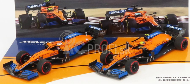 Minichamps Mclaren F1 Set 2x Mcl35l Mercedes M12 Eq Power+ Team Mclaren N 3 Sezóna 2021 Daniel Ricciardo + N 4 Sezóna 2021 Lando Norris 1:43 Oranžová svetlo modrá