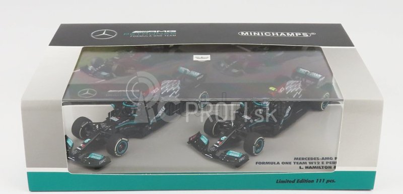 Minichamps Mercedes gp F1 Set 2x W12 Mercedes M12 Eq Power+ Team Amg Petronas Motorsport Formula One N 44 Sezóna 2021 Lewis Hamilton + N 77 Sezóna 2021 Valtteri Bottas 1:43 Black Green