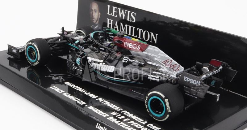 Minichamps Mercedes gp F1 W12 Mercedes M12 Eq Power+ Team Amg Petronas Motorsport Formula One N 44 Winner Brazilian Gp (with Flag) 2021 Lewis Hamilton 1:43 Black Green