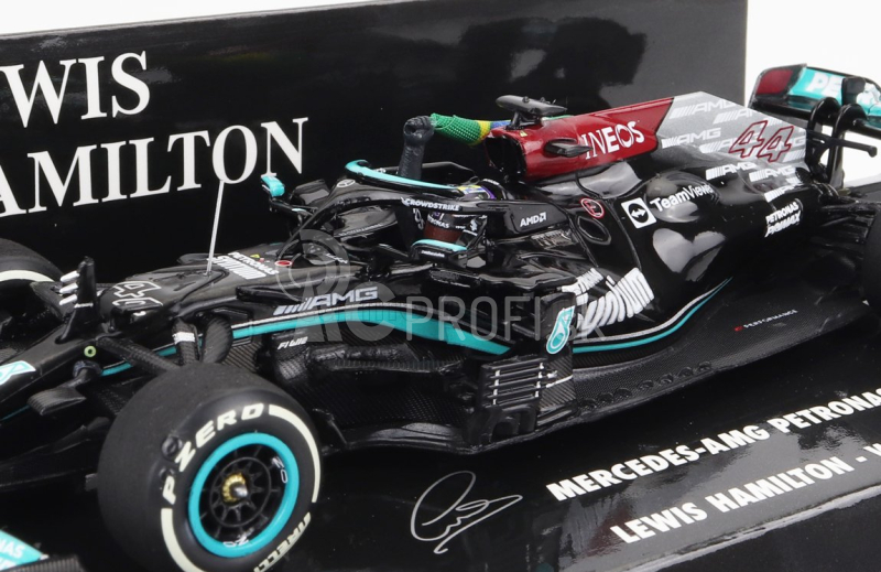 Minichamps Mercedes gp F1 W12 Mercedes M12 Eq Power+ Team Amg Petronas Motorsport Formula One N 44 Winner Brazilian Gp (with Flag) 2021 Lewis Hamilton 1:43 Black Green