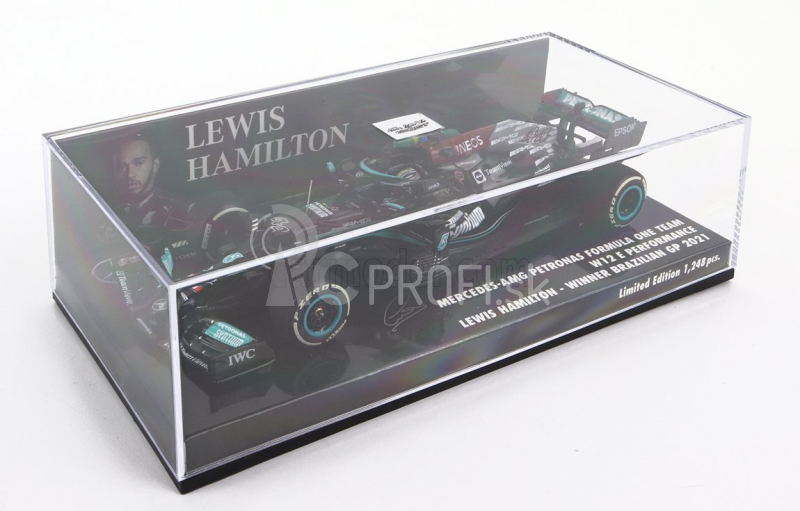 Minichamps Mercedes gp F1 W12 Mercedes M12 Eq Power+ Team Amg Petronas Motorsport Formula One N 44 Winner Brazilian Gp (with Flag) 2021 Lewis Hamilton 1:43 Black Green