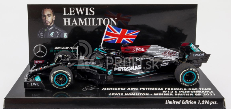 Minichamps Mercedes gp F1 W12 Mercedes M12 Eq Power+ Team Amg Petronas Motorsport Formula One N 44 Winner British Silverstone Gp With Flag 2021 Lewis Hamilton 1:43 Black Green