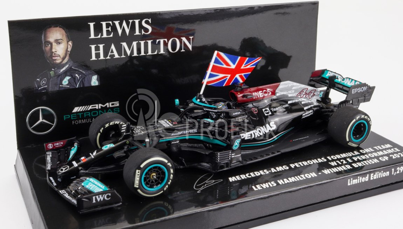 Minichamps Mercedes gp F1 W12 Mercedes M12 Eq Power+ Team Amg Petronas Motorsport Formula One N 44 Winner British Silverstone Gp With Flag 2021 Lewis Hamilton 1:43 Black Green