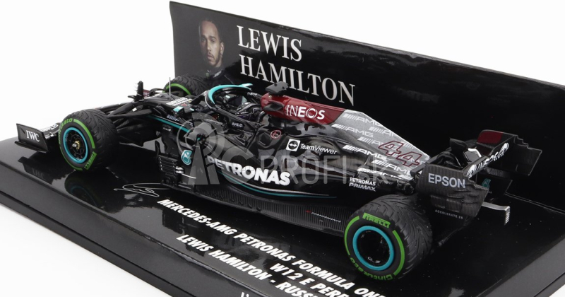 Minichamps Mercedes gp F1 W12 Mercedes M12 Eq Power+ Team Amg Petronas Motorsport Formula One N 44 Winner Sotchi Russian Gp 2021 Lewis Hamilton - 100. víťazstvo F1 s pit boardom 1:43 Black Green