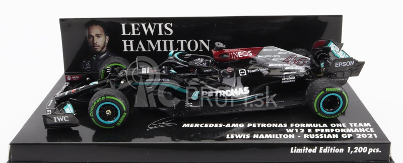 Minichamps Mercedes gp F1 W12 Mercedes M12 Eq Power+ Team Amg Petronas Motorsport Formula One N 44 Winner Sotchi Russian Gp 2021 Lewis Hamilton - 100. víťazstvo F1 s pit boardom 1:43 Black Green