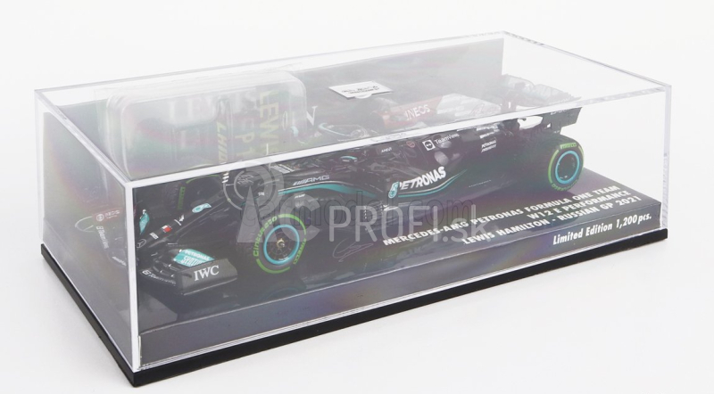 Minichamps Mercedes gp F1 W12 Mercedes M12 Eq Power+ Team Amg Petronas Motorsport Formula One N 44 Winner Sotchi Russian Gp 2021 Lewis Hamilton - 100. víťazstvo F1 s pit boardom 1:43 Black Green