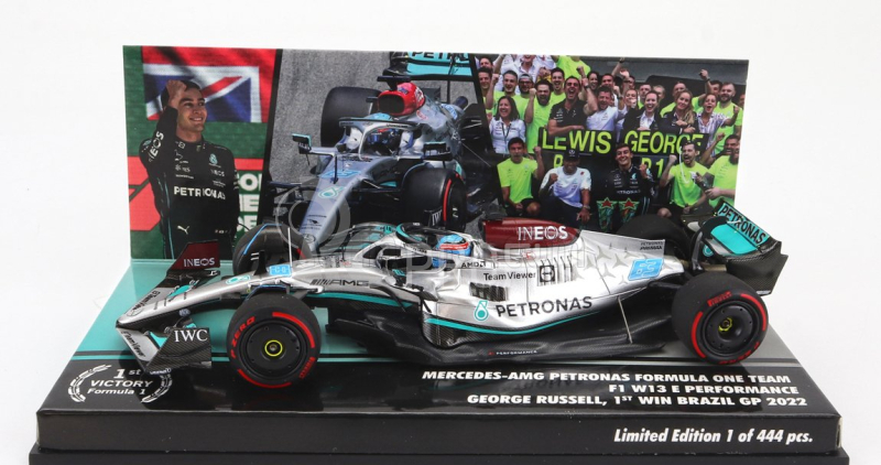 Minichamps Mercedes gp F1 W13e Team Mercedes-amg Petronas F1 N 63 (prvé víťazstvo v F1) Víťaz Brazilian Gp 2022 George Russel 1:43 Silver Green