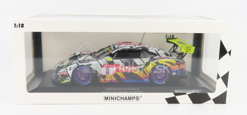 Minichamps Porsche 911 991-2 Gt3-r Team Iron Force N 8 24h Nurburgring 2019 J.e.slooten - L.luhr - A.de Leener - S.jans 1:18 Biela čierna žltá