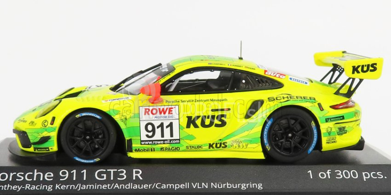 Minichamps Porsche 911 991-2 Gt3 R Team Manthey Racing N 911 Vln 24h Nurburgring 2020 M.campbell - L.kern - M.jaminet - J.anlauer 1:43 Žltozelená