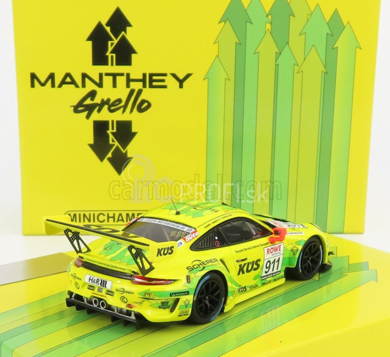 Minichamps Porsche 911 991-2 Gt3 R Team Manthey Racing N 911 Vln 24h Nurburgring 2020 M.campbell - L.kern - M.jaminet - J.anlauer 1:43 Žltozelená