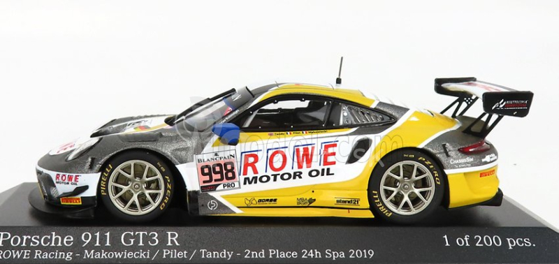 Minichamps Porsche 911 991-2 Gt3 R Team Rowe Racing N 998 2nd 24h Spa 2019 F.makowiecki - P.pilet - N.tandy 1:43 Sivá Biela Žltá