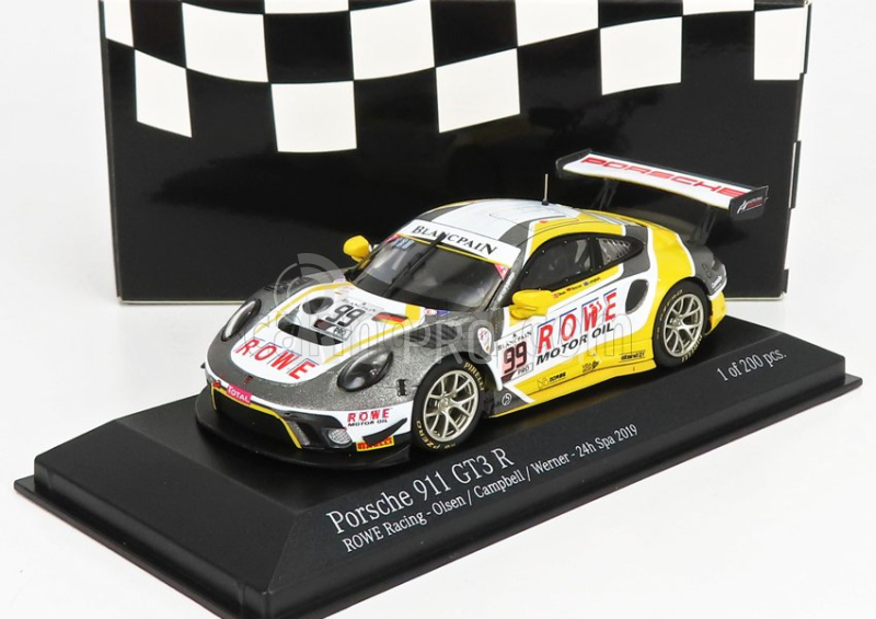 Minichamps Porsche 911 991-2 Team Rowe Racing N 99 7th 24h Spa 2019 D.olsen - M.campbell - D.werner 1:43 Sivá Biela Žltá